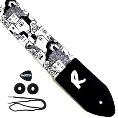 Black and white House Guitar Strap -Cute House Guitar Strap - Black White Stacked House Guitar Strap-Double Padded image 1