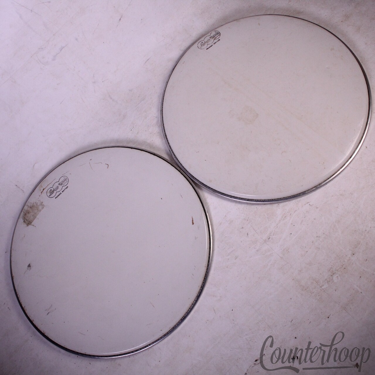 Ludwig 2x 15"WeatherMaster Parade Batter Snare/Tom Cloud Logo Drum Heads 60s Set — main photograph
