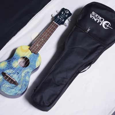 LUNA Starry Night Soprano UKULELE w/ Gig Bag new Uke - Mahogany - Blue image 1