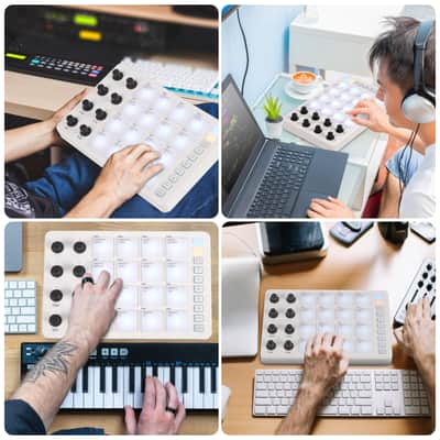 Wireless MIDI Controller Pads, Bluetooth Portable USB MIDI Controller with 16 Drum Pads, 8 Assignable Knobs, Note Repeat, Full Level Buttons, Rechargeable battery (White Pad) imagen 6