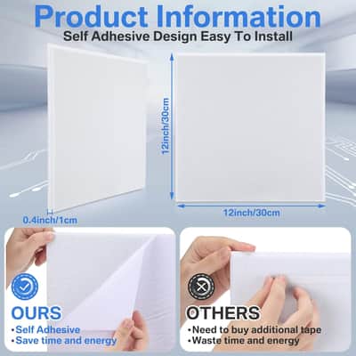 60 PCS Acoustic Panels 12 x 12 x 0.4 Inch Square Sound Absorbing Board Self Adhesive Soundproof Wall Panels Sound Proof Polyester Tiles for Home Studio Rooms Noise Canceling Reduction (White) image 2
