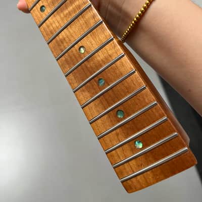 Bone nut Tele Round-head stainless steel Roasted flame Maple Electric Guitar Neck 22 frets hole 10mm image 3