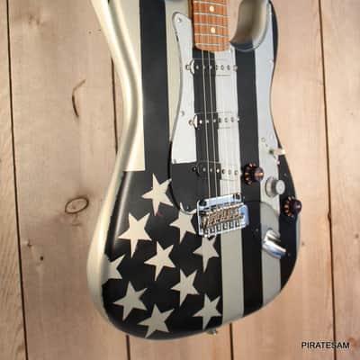 Fender Player Stratocaster Custom Art Guitar " Black N Silver Flag " image 9