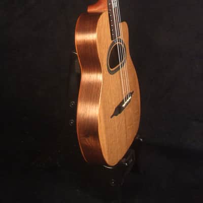 Handcrafted Gypsy Baritone Ukulele, ArchBack, 5 String, Solid Curly Ash, Mahogany & Walnut, Maple Leaf Inlay, Bruce Wei GUT19-001 image 5