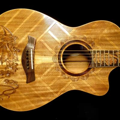 Acoustic Parlor Guitar Handmade by Blueberry Bat Motif Steel String image 19