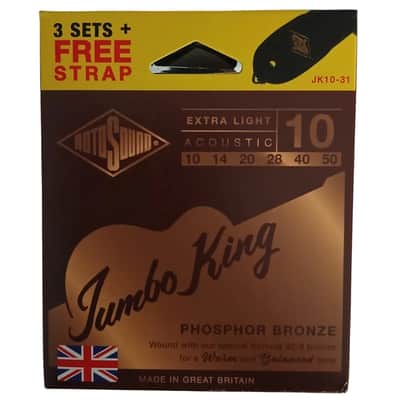 Rotosound Acoustic Guitar Strings 10-50 Jumbo King 3-Pack FREE STRAP image 2