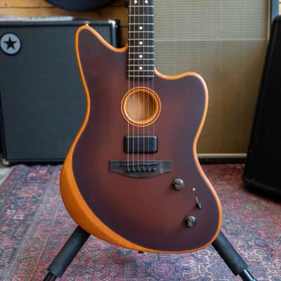 Fender American Acoustasonic Jazzmaster All-Mahogany Acoustic/Electric Guitar in Bourbon Burst with Hard Case - (Pre-Owned) image 1