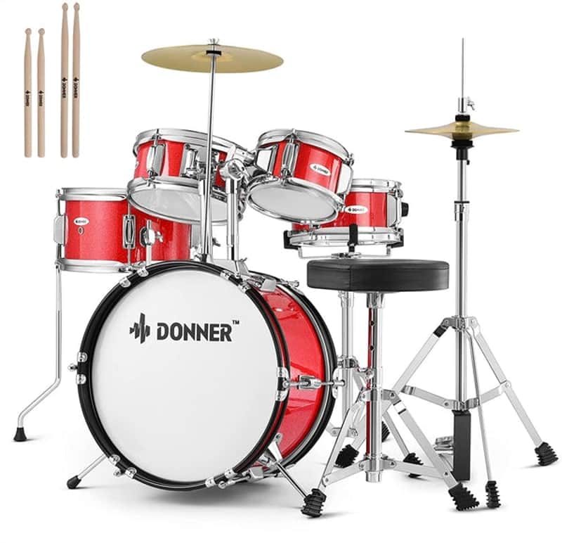 14 Inch 5 Piece Professional Acoustic Full Drum Kit Set Red image 1