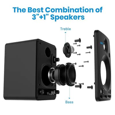 3'' Studio Monitors Bookshelf Speaker (Pair) - 2.0 Stereo Powered Speakers Wooden Enclosure image 7