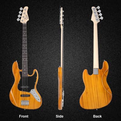 Glarry GJazz Electric Bass Guitar Black pickguard Transparent - Yellow image 5