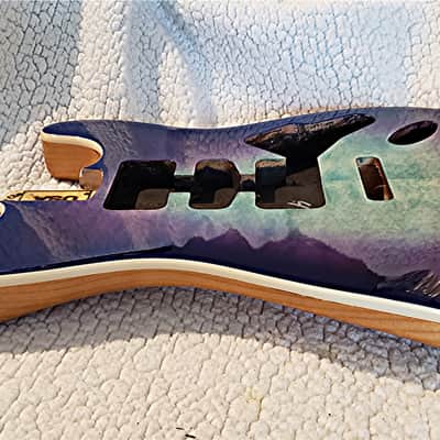 Bottom price on a Beautiful USA Bound Alder body.Quilt maple top. In "Deluxe blue dragon" .Made for a Strat neck #DD-412 image 4