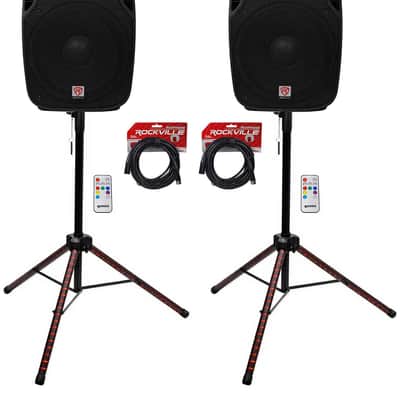 (2) Rockville SPGN158 15" Passive 1600w DJ PA Speakers+LED Stands+Remote+Cables image 1