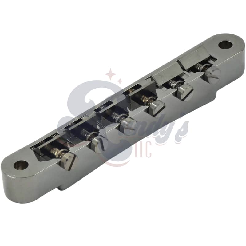 Advanced Plating 1272PC (Vintage Series) ABR-1 Bridge w/ Plated Brass Saddles - Fits Gibson®-Black Nickel/Pearl Chrome image 1