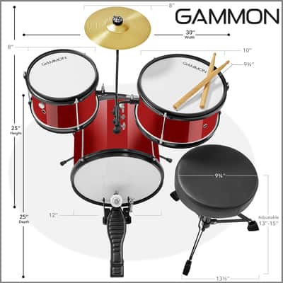 3-Piece Junior Drum Kit – Beginner Percussion Set w/ Cymbal, Throne & Sticks image 3