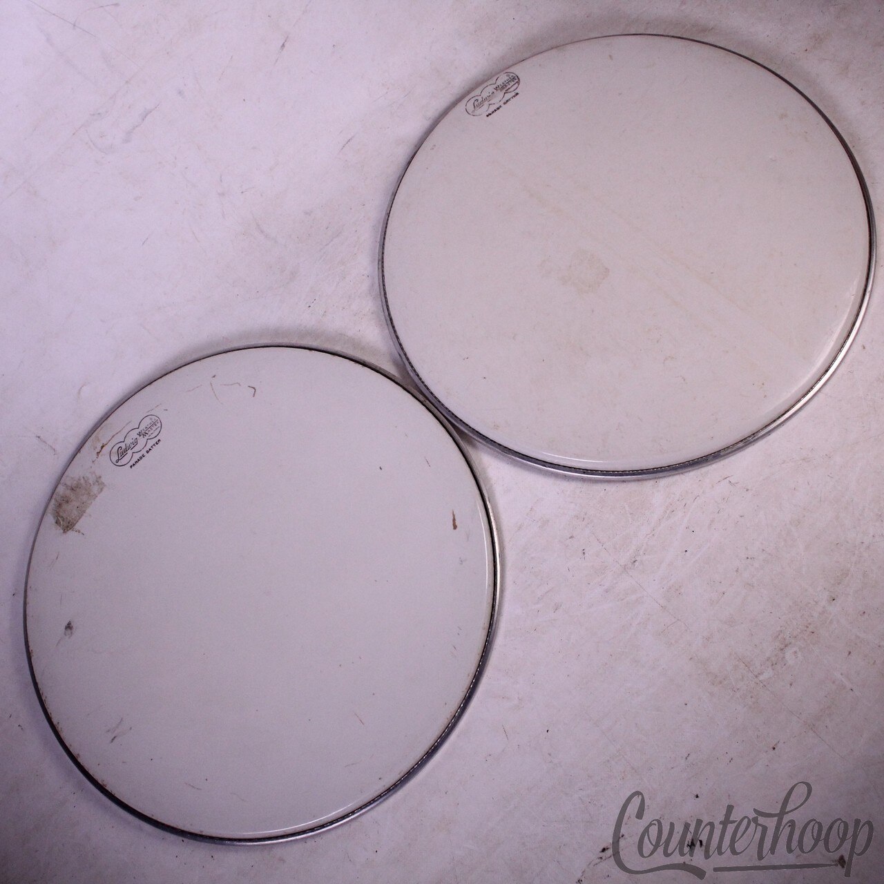 Ludwig 2x 15"WeatherMaster Parade Batter Snare/Tom Cloud Logo Drum Heads 60s Set — main photograph