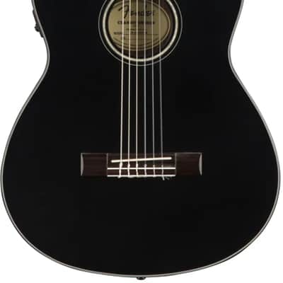 Fender Classic Design CN-140SCE Black Thinline Electro Nylon Guitar & Hardshell Case image 1