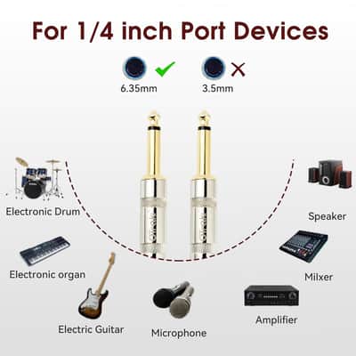 10ft Guitar Cable 2 Pack Electric Guitar Chord Instrument Cable Quarter Inch L Shaped Guitar Cable Straight to Right Angle Gold Plated Plug for Bass Amp Keyboard Red & Green image 5
