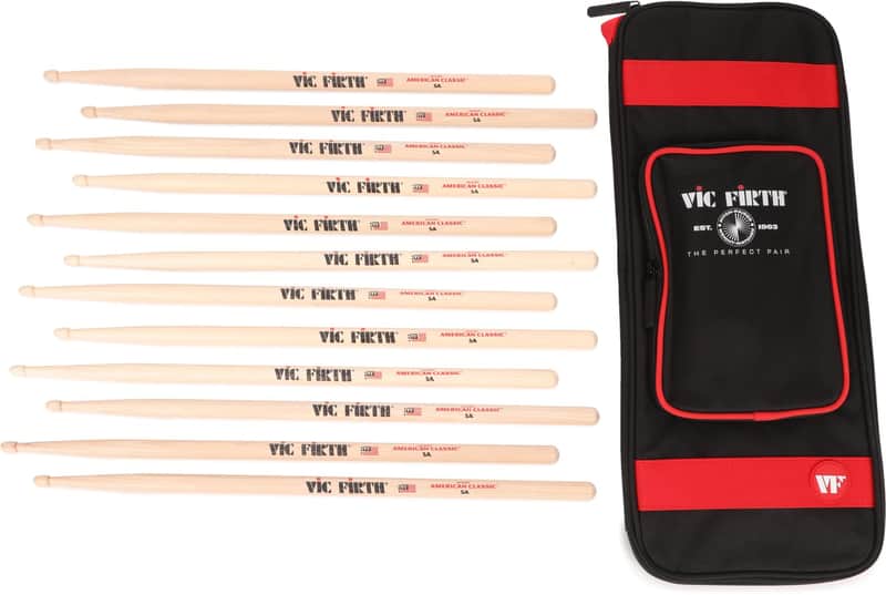 Vic Firth American Classic Drumsticks with FREE Stick Bag - 5A  6 pairs (3-pack) Bundle image 1