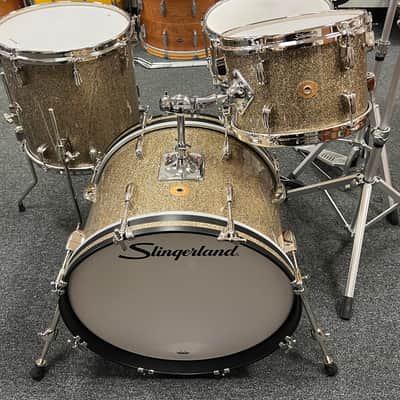 Slingerland 12/14/20 Radio King 3-ply Drum Set - Gold Glass Glitter with Repro Set-o-Matic Tom Holder image 4