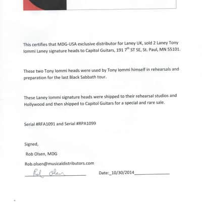 Laney Tony Iommi TI100 Signature 100 watt all tube amp head used by TONY himself! image 9