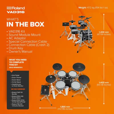 Roland VAD316 V-Drums | 5-Piece 3 Series Acoustic Design V-Drum Kit | V31 Sound Module | Advanced Sound Technology | Shallow-Depth Wood Shells & Full-Size Kick Drum image 6