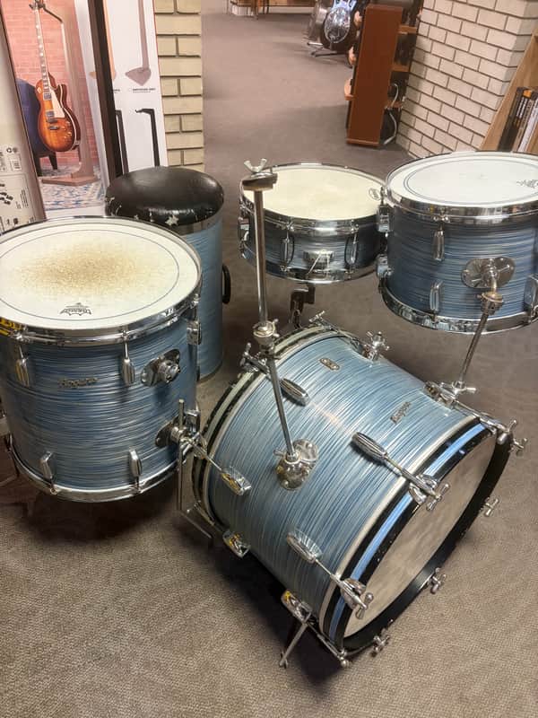 Rogers Cleveland Era Holiday 4-Piece Drum Set w/Matching Canister Throne -  Sky Blue Ripple Pearl (Early 1960's) image 1