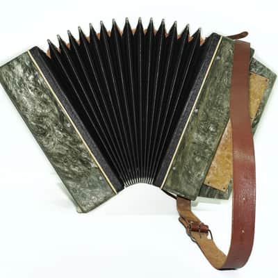 Folk Bayan Garmon Ukraine Marichka, Vintage Button Accordion Harmonica, 23x25 Squeezebox, Old Garmoshka in Tune, 2731 image 10