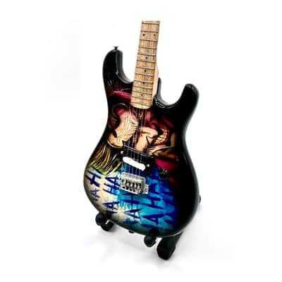 The Mini Axe The Joker Miniature Guitar with Display Stand, Black and Multicolor image 1