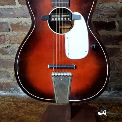 Five Star/Harmony Stella Parlor Acoustic Guitar w/ Goldfoil Pickup & Rubber Bridge (1960s, Redburst) image 8