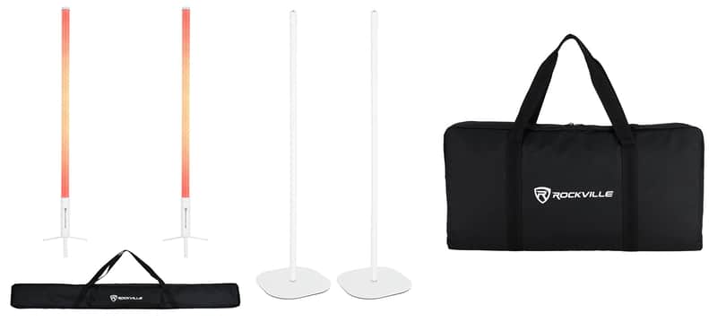 Rockville 2x ROCK SABER White Wireless DMX DJ Battery Tube Lights+Stands+Bag image 1