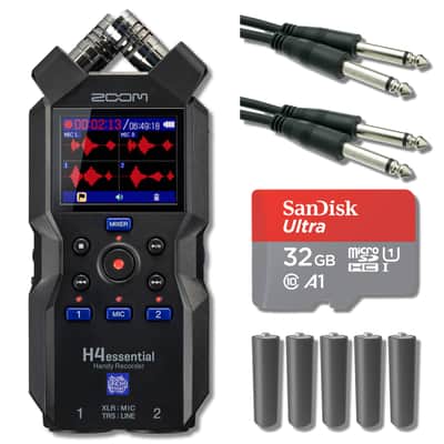 Zoom H4essential 4-Track 32-Bit Float Portable Audio Recorder with 32GB microSD Card, 25' Instrument Cables and AA Batteries image 1