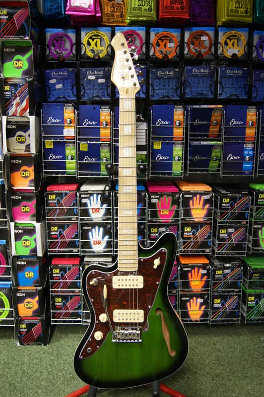 Revelation RJT60M TL semi acoustic guitar in greenburst L/H image 1