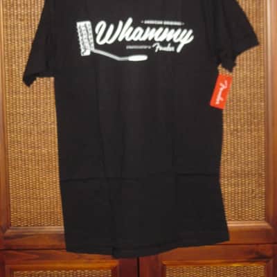 new (old stock) A+ shape with paper hang-tag & clear plastic packaging genuine Fender American Original Whammy Short Sleeve T-Shirt, Size Medium (M), part # (p/n): 9123013025, SHIRT: Black 100% Cotton / GRAPHIC: White, Gray, Silver image 1