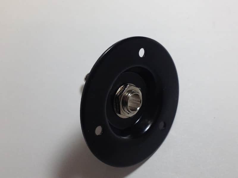 Black Speaker Amp Jack Plate, 2" Round Metal with 1/4" Switchcraft #11 Jack image 1