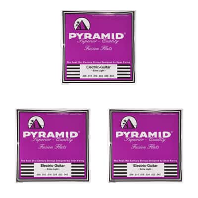 Pyramid Fusion Flats Chrome-Nickel Flatwound Guitar Strings Extra Light 9-42 3 Pack Bundle
