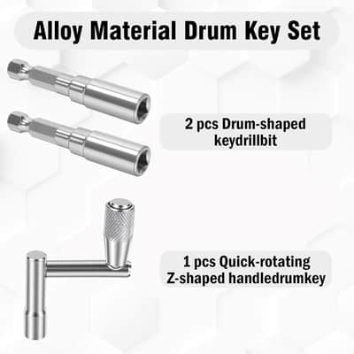 Drum Key Set – 3-Pack, Drill Bit Drum Key x2 & Crank Handle Drum Key x1, Musical Instrument Accessory for Marching Drums, Screw Snare and Metal Wrench Cymbal image 3