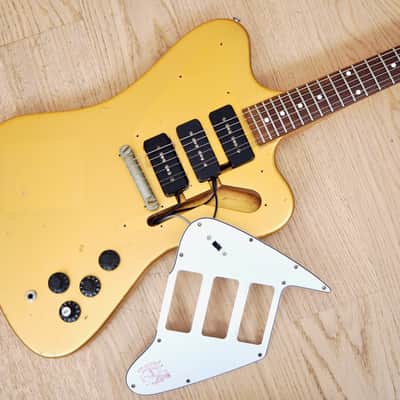1980s Burny FB-85 F-Bird III Vintage Electric Guitar Gold Mist Poly P-90s, Japan image 16