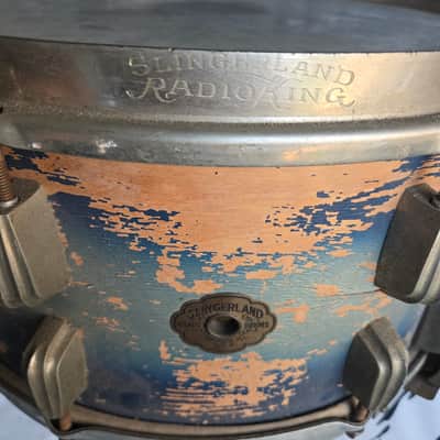 1938-1940 Slingerland Radio King 5-Piece Trap Set – 29" Bass – Original Blue & Silver Duco – Complete w/ Epic Pedal image 9