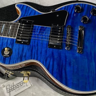 NEW! Gibson Dealer Select Custom Shop Les Paul Custom AAA Figured Flame Top - Transparent Blue / Natural Back - Authorized Dealer - WOW! 8.8 lbs - G06807 image 8