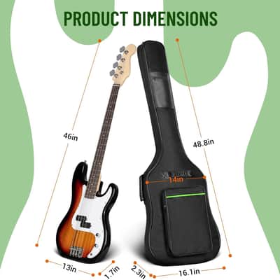 Bass Guitar Bag Gig Bag 0.3in Padding Black Padded Backpack Soft Electric Bass Case Green image 2