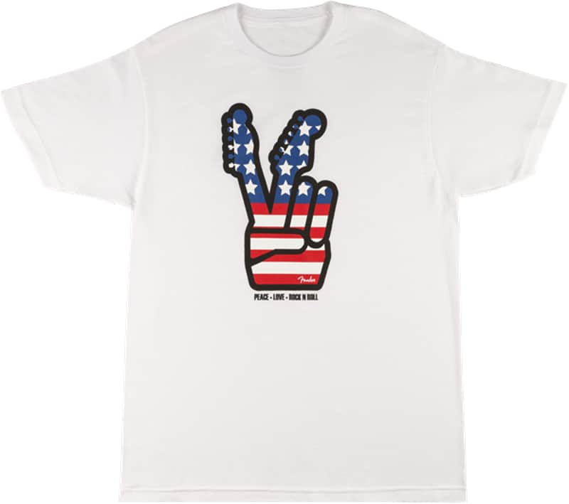 Fender Men's American Flag 4th of July Peace Sign T-Shirt, XL #9137419606 image 1