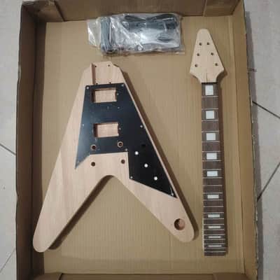 Unfinished DIY Project Guitar Flying V Style Kit - Mahogany Body with Neck, Rosewood Fingerboard image 4