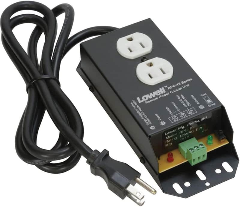 Lowell Manufacturing RPC-15 15A Low Voltage Remote Power Control with 6' Cord, 1 Duplex Outlet, Black image 1