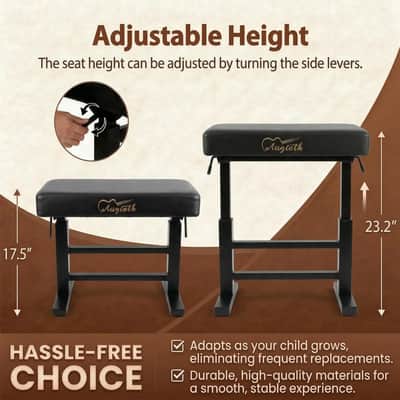 Augioth Hydraulic Piano Bench with Adjustable Height, Ergonomic Keyboard Stool for Adults & Kids, Heavy-Duty Steel Frame with Memory Foam & Scratch-Resistant Leather, Fits Grand/Upright Pianos(Black) image 5