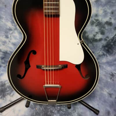 Vintage 1968 Truetone by Kay Archtop Redburst Guitar Pro Setup New Strings Soft Shell Case image 2
