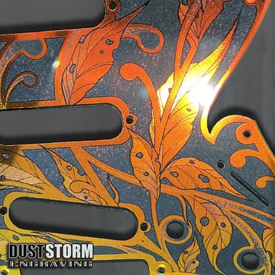 Engraved Pickguard & Free Tremolo Cover in Iridescent Gold Acrylic Mirror Design #3 for Fender Stratocaster HSH, HSS, SSS Setups Available image 3