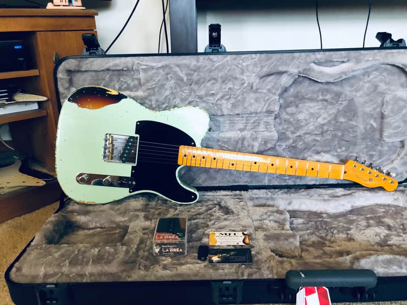 MJT/Fender Telecaster Esquire Aged Surf Green Nitro over 3-tone Sunburst image 1