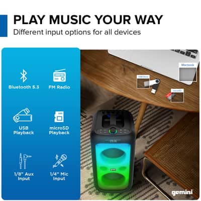 Gemini Sound GGO Series Portable Bluetooth Boomboxes with LED Party Lighting, TWS Pairing, Wireless Mic, and Rechargeable Battery - 100W 6.5" (GGO-650L) & 200W Dual 6.5" (GGO-2650L) image 4