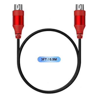 5-Pin DIN MIDI Cable, Male to Male Cables Compatible with Keyboard, Synthesizer, Guitar Multi Effects, Audio Interface/Mixer/Amplifier, External Sound Card (Red, 3 Feet) image 2