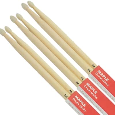Chord Maple Drumsticks 7A Nylon Tip Bundle 3 Pairs image 2